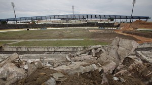 A general view of the Vivaldo Lima stadium as it is been demolished for the construction of a new one for the FIFA World Cup 2014, in Manaus